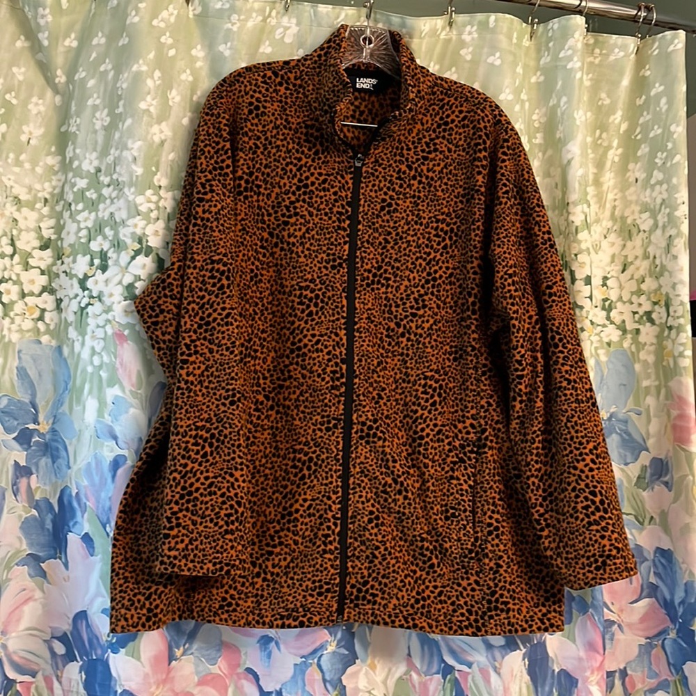 Lands’ End fleece cheetah print full zip fleece 2X